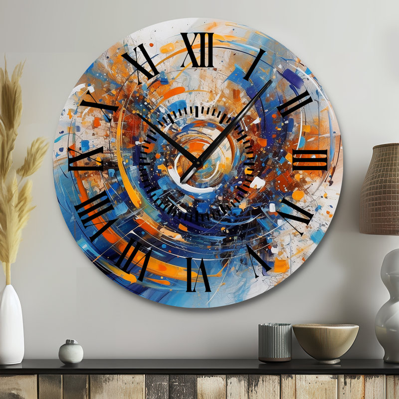 Horloge murale bleue et orange, Grand