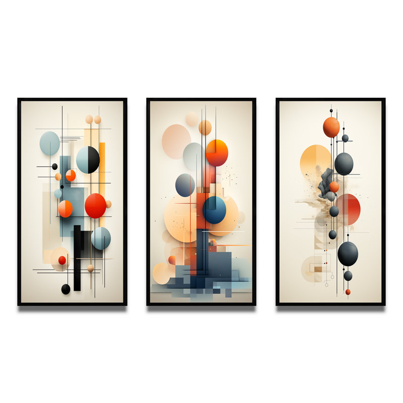 «Dimensions Of Balance Abstract Geometrics», 3 pièces, Cadre flottant noir, H 28 po x l 36 po
