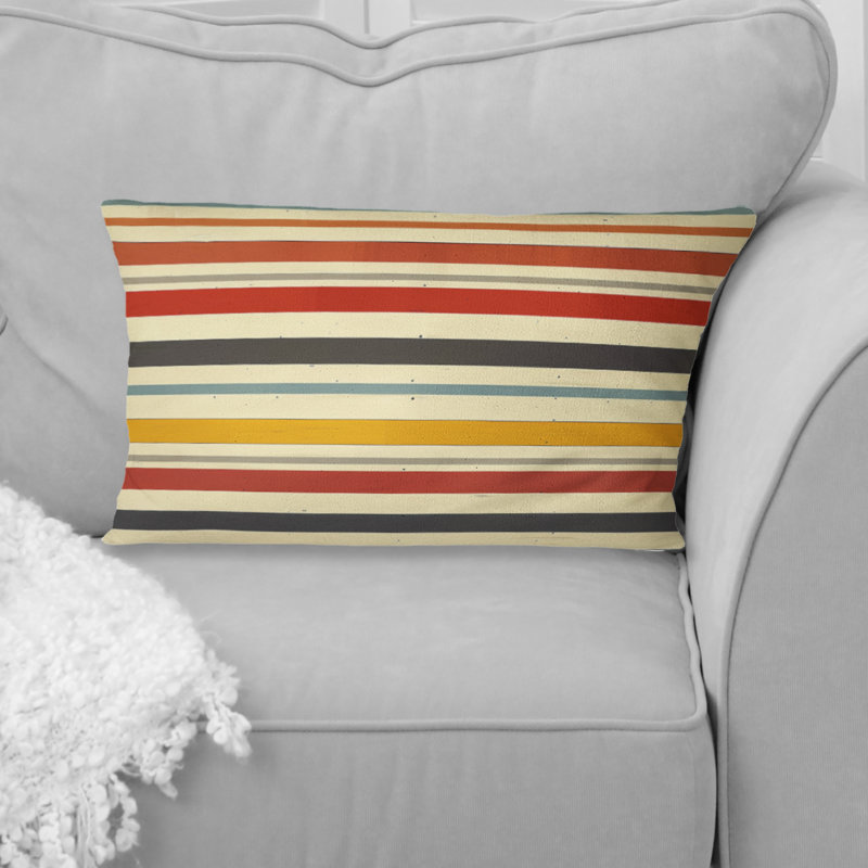 Coussin lombaire crème Mid-Century rayé orange Mid-Century