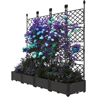 Plastic Plant Box with Architectural Trellis, Raised Garden Bed with Trellis Planter for Climbing Plant Outdoor Raised Planter Box Privacy Screen for Patio Balcony,Planter Box for Backyard Patio