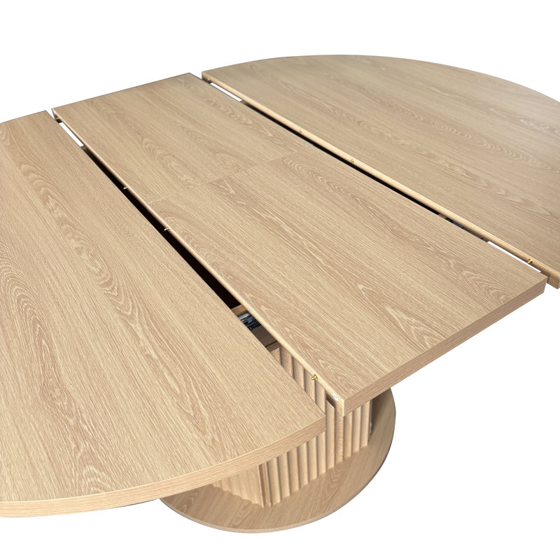Round Dining Table for 4-6 People, Kitchen Table with Bump Texture Base, Light Brown, 29.53" H x 62.99" L x 47.24" W