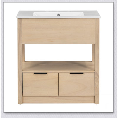 Meuble-lavabo 30 po avec comptoir d'évier, armoire de salle de bain avec tablette ouverte et tiroirs