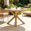 Table de salle à manger ronde en bois d'acacia de 44,5 pouces avec base en X à lattes pour table de jardin à l'arrière