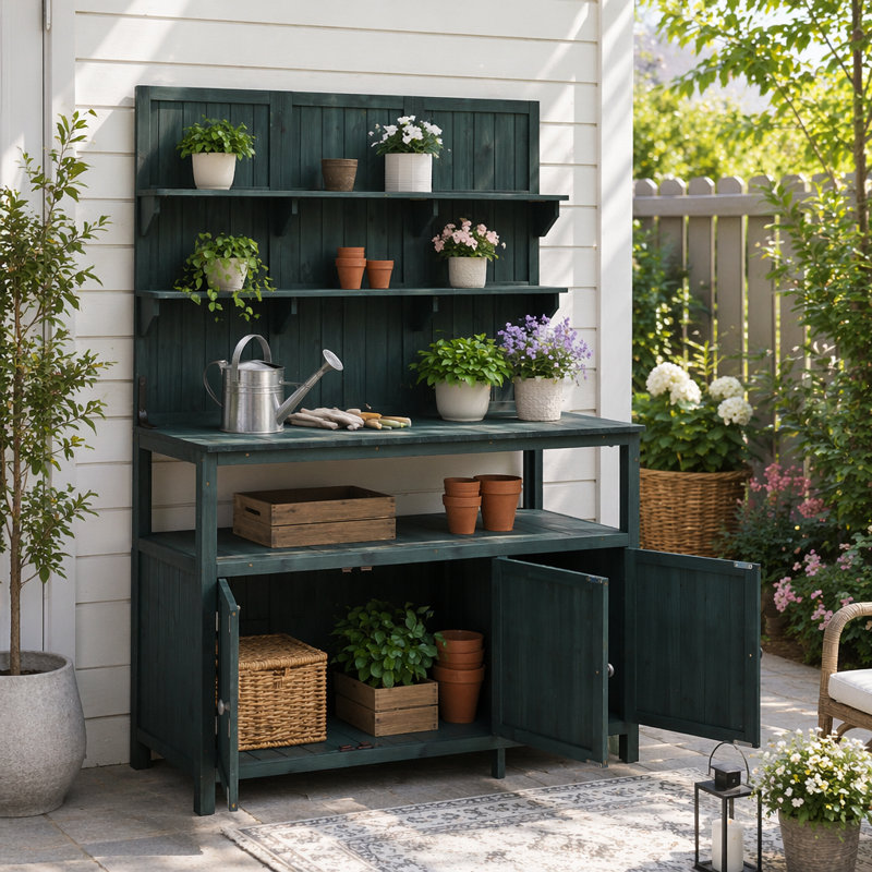 Grand banc de jardin en bois de sapin avec huche 50,2 po, Vert
