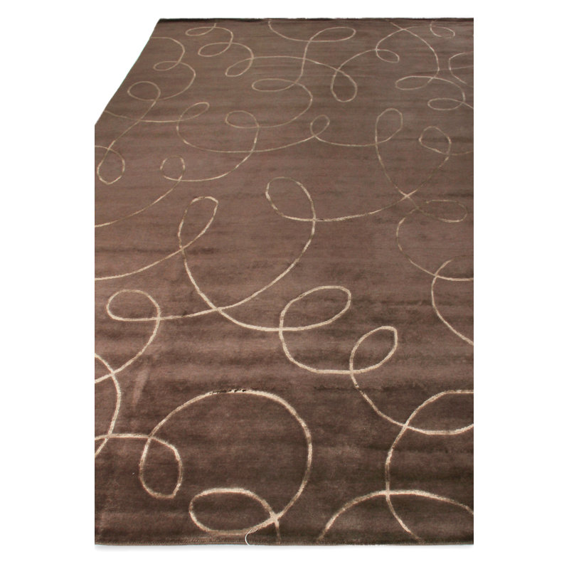Super Tibetan hand-knotted Wool/Bamboo Silk Chocolate Area Rug