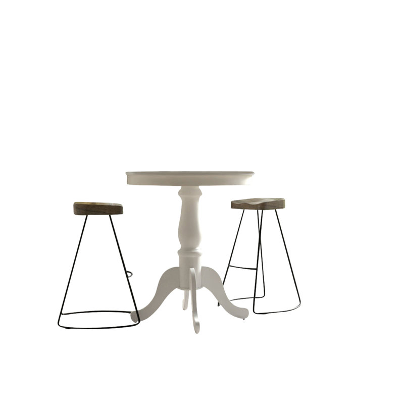 Fairview 30" Round Pedestal Bar Table With 2 Saga 25" Counter Stools - Pure White And Natural Seat With Base