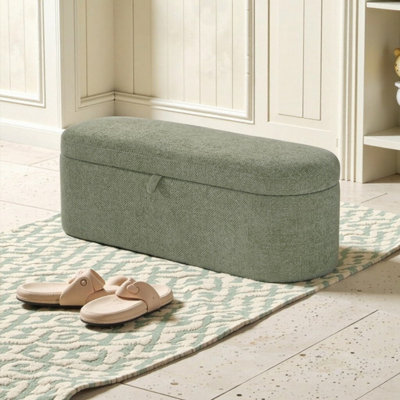 Banc de rangement moderne UNASECE de 116 cm (45,7 pouces) avec siège rembourré, compartiment caché et structure en bois robuste.