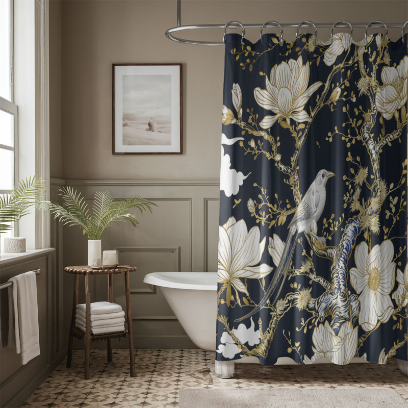 Rideau de douche 1 pièce Gold Bird Toile Art, H 74 po x l 71 po