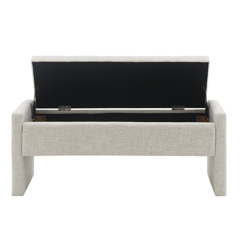 Modern Rv Coffee Table Bench With Storage - Grey Upholstery Linen Window Comfy For Bedroom, Living Room, Light Gray
