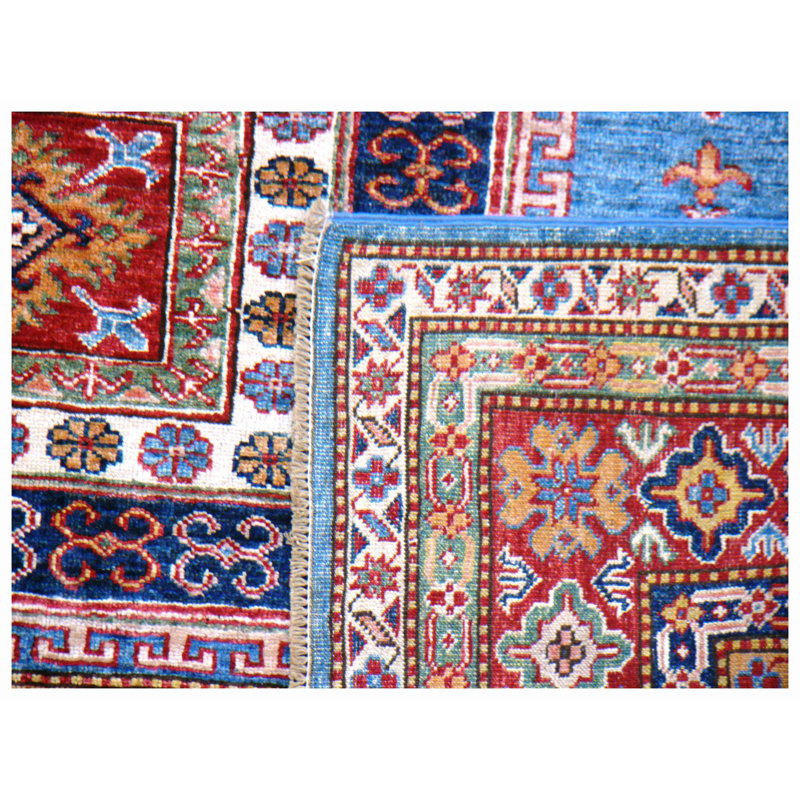 Wool Oriental Area Rug in Red/Light Blue/Orange