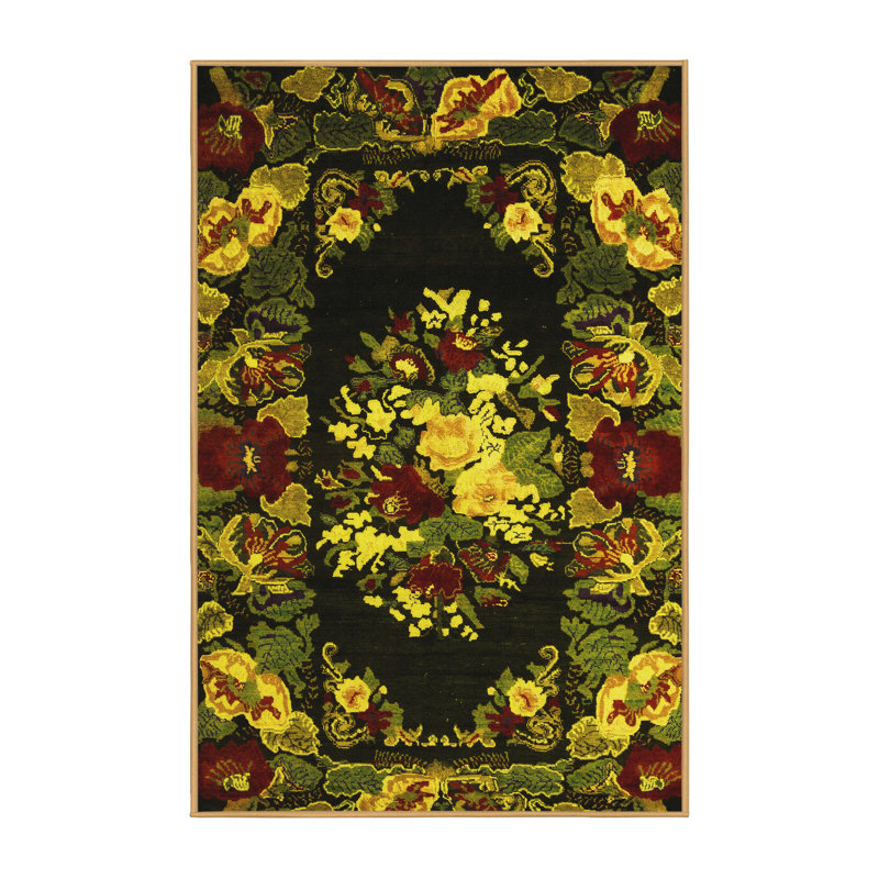 Tapis abstraits jaunes lavables à la machine Abstract 5381, Rectangle 8 pi x 10 pi
