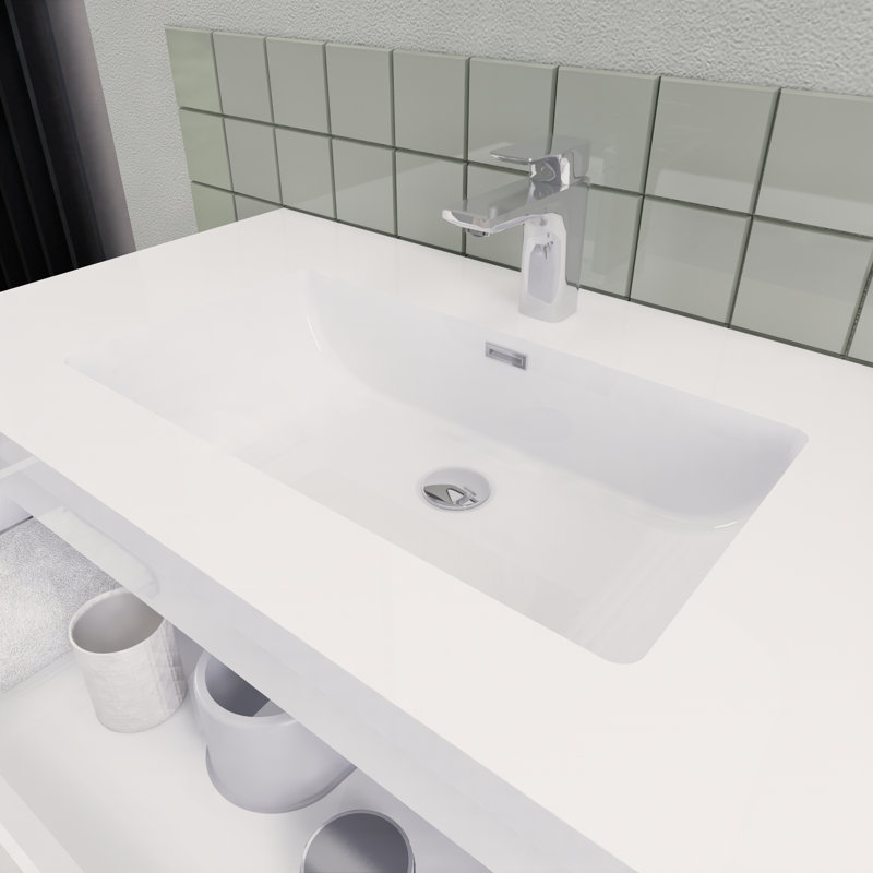 Meuble-lavabo double flottant 72 po Alcester Ivy Bronx, Blanc lustré