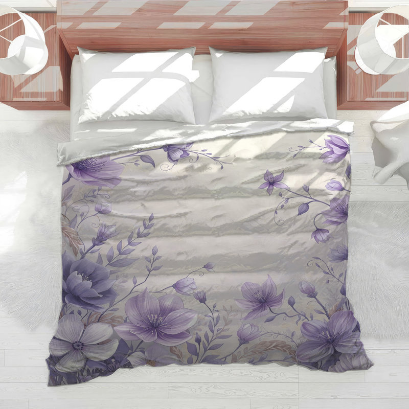 Édredon mauve à motif floral, Très grand lit