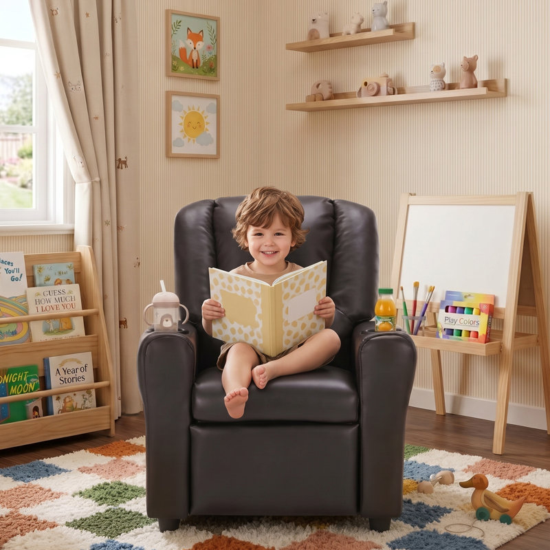 Esca Kids Recliner with 2 Cup Holder, Chocolate