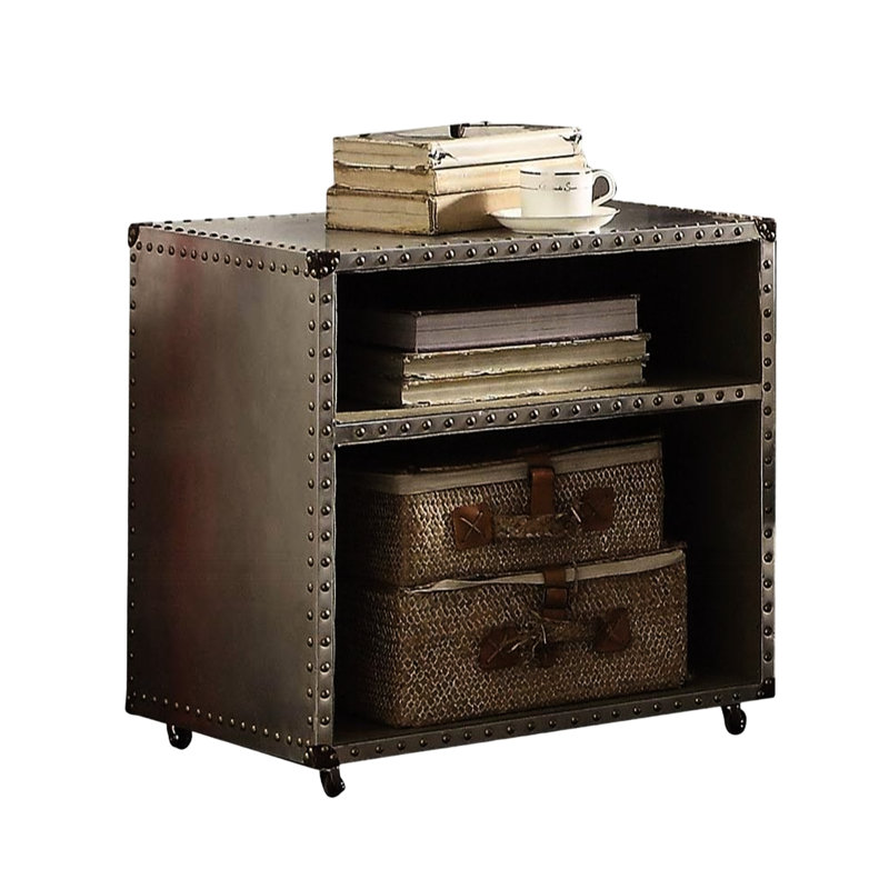 Table de chevet de chambre à coucher: aluminium avec 2 tablettes et table de chevet délicate à garniture cloutée