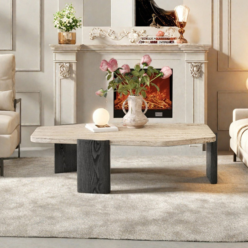 Table basse en pierre naturelle Wabi-sabi, H 13,77 po x L 43,3 po x l 20,47 po, Noir