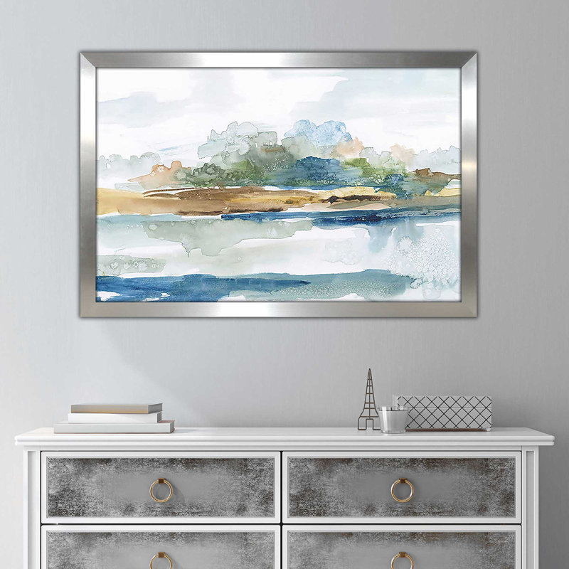 " Blue Solace " by Nan, 21.5" H x 27.5" W x 0.75" D, Silver Framed