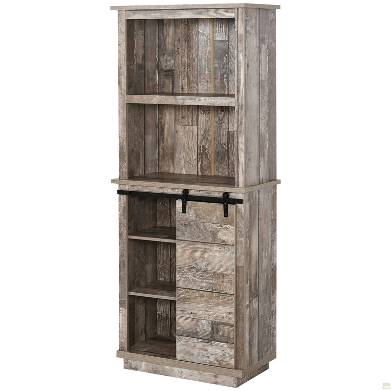 Kitchen Buffet With Hutch, Pantry Storage Cabinet With Sliding Barn Door, Adjustable Shelf