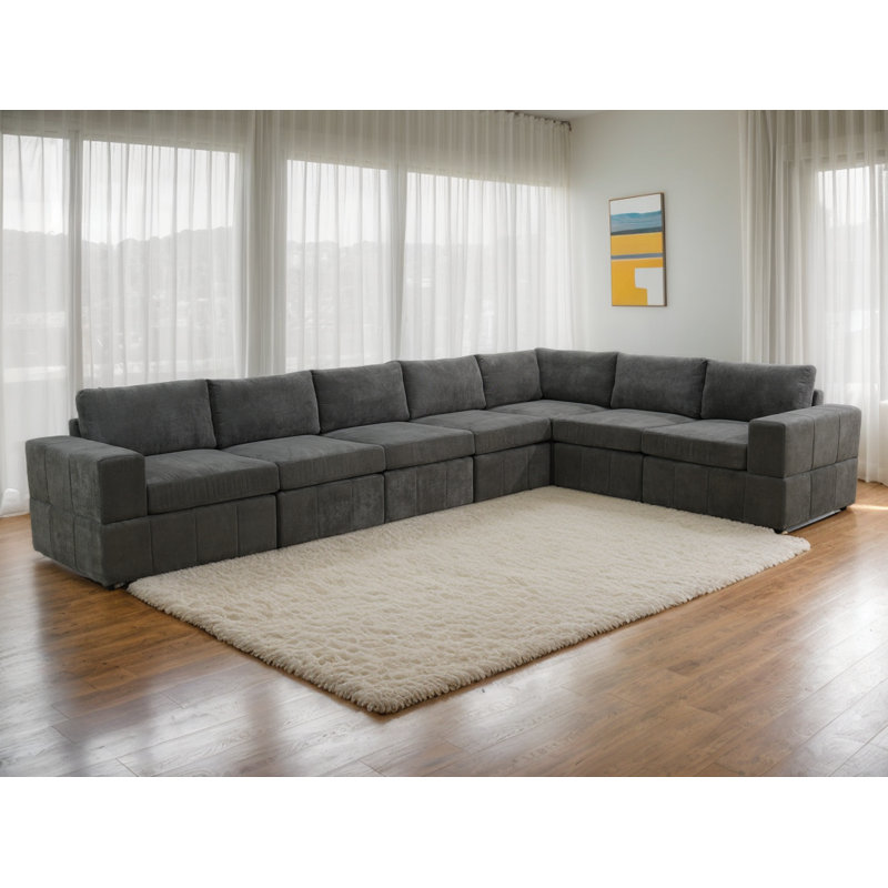 Ensemble de canapé modulaire réversible Premium, Microfibre/microsuède gris, H 36 po x l 157 po x P 101 po