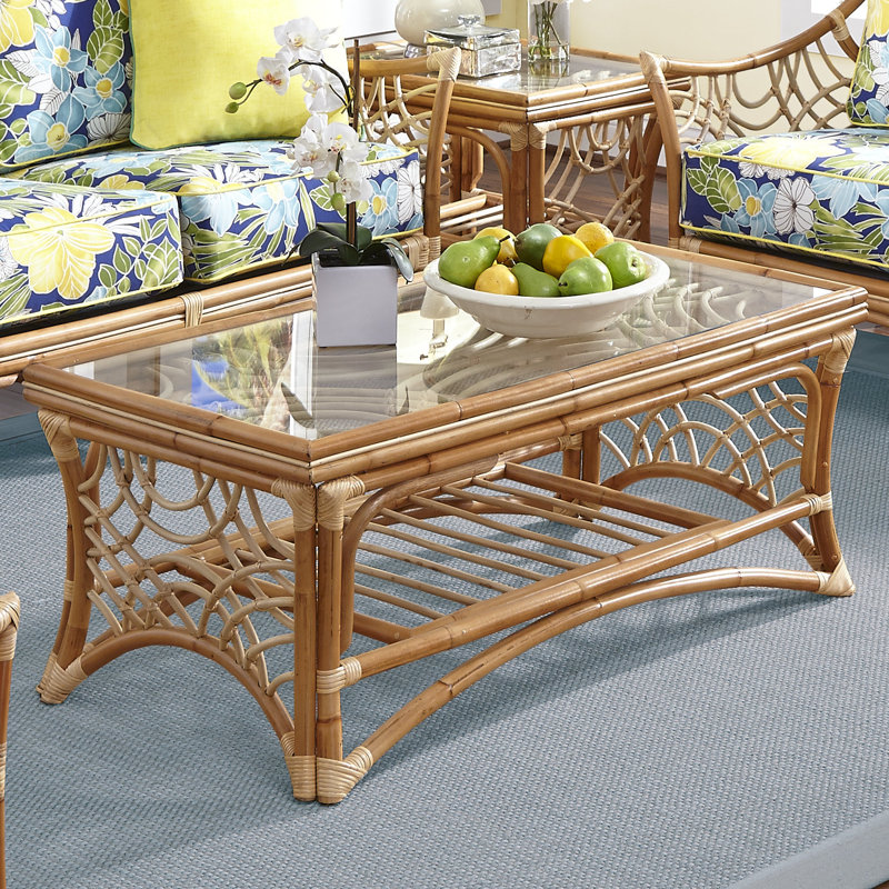 Rainey Glass Top Single Coffee Table, Natural, 19" H x 42.5" L x 24" D