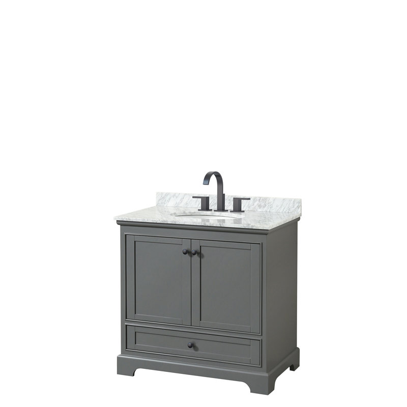 Deborah 36'' Single Bathroom Vanity with Marble Top, Dark Gray, Black