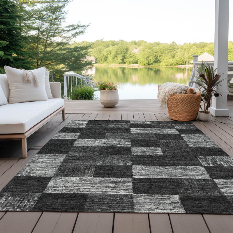 Black Synthetic Flat Woven Non-slip Washable Rectangular Rug 3' x 5'