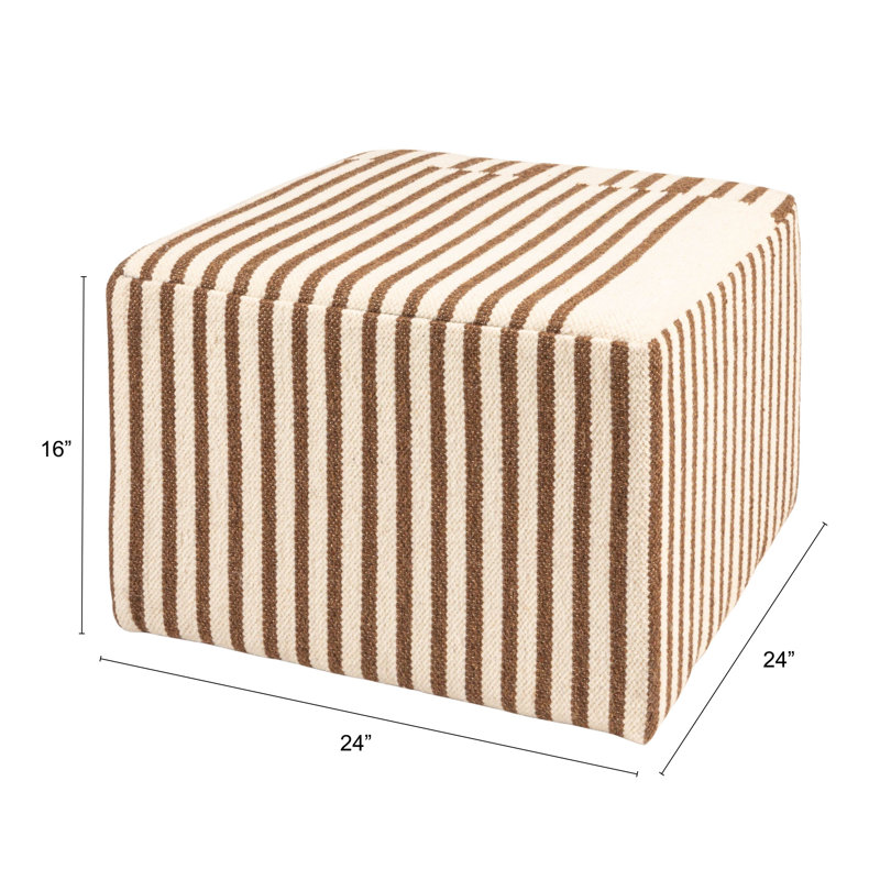 Breck Wool Kilim Upholstered Coffee Table Ottoman, 16" H x 24" L x 24" W