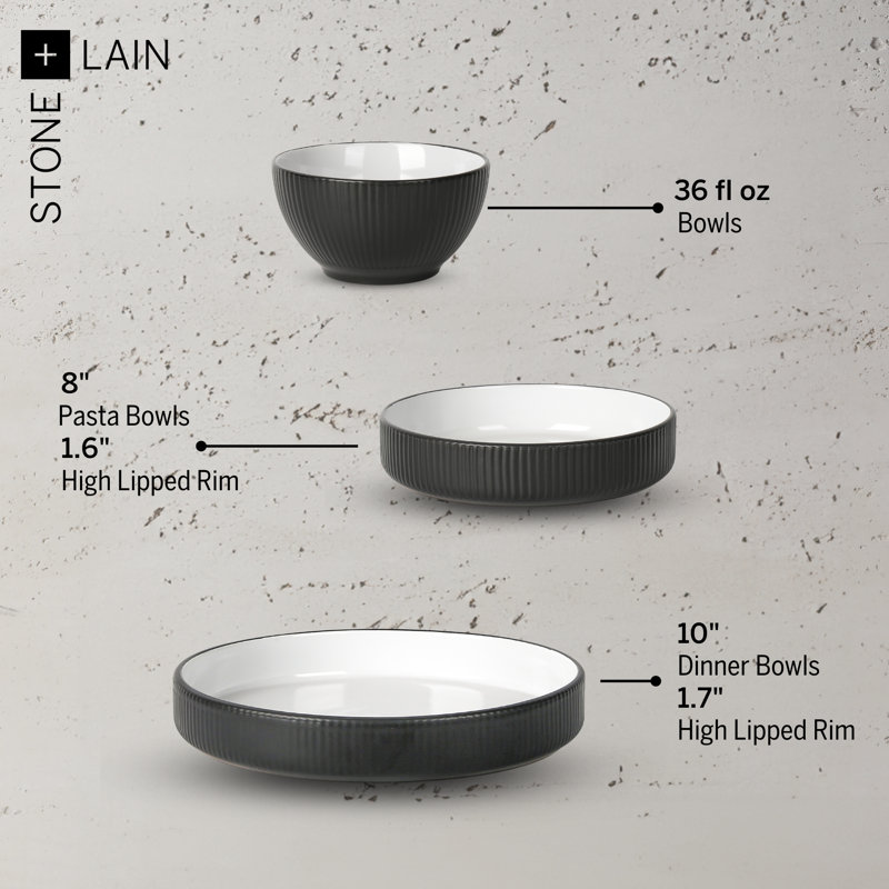 Christian Siriano Black and White Ceramic 12-Piece Dinnerware Set