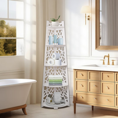 Corner Shower Caddy Standing - 5-tier Wpc Material Shower Organizer, Large Capacity Stand For Bathroom, Rest Room, Balcony, Patio, Garden -white