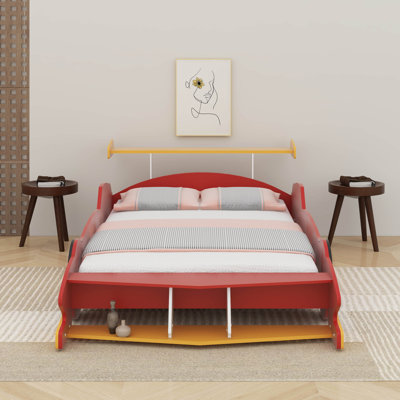 Full Size Race Car-Shaped Platform Bed With Wheels