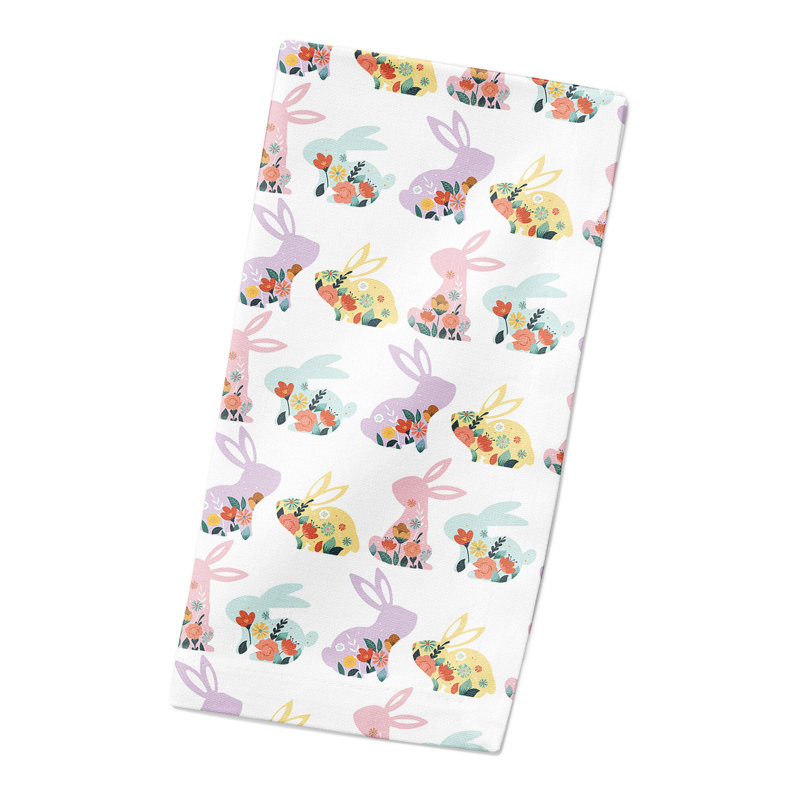 Cotton Floral Rabbits 10" Square Napkin