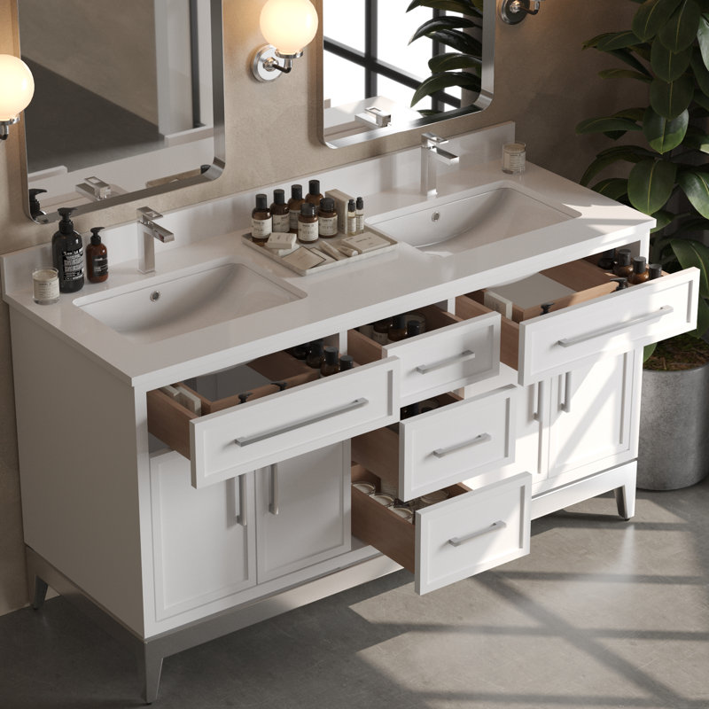 Meuble-lavabo double 63 po Korhonen, Blanc