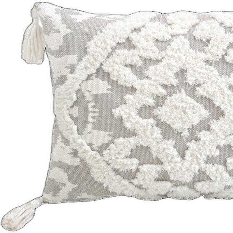 Cotton Blend Lumbar Rectangular Pillow Cover & Insert, Gray/White