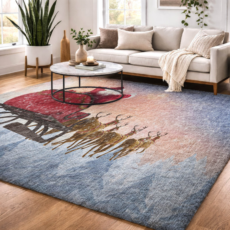 Premium Machine Washable Dream Shag ADS212 Santa Sleigh Rug, 9' x 12'