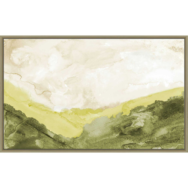 «Washed Green Landscape» par B. Danelle - Peinture, Cadre flottant champagne, H 27,5 po x l 43,5 po x P 2 po
