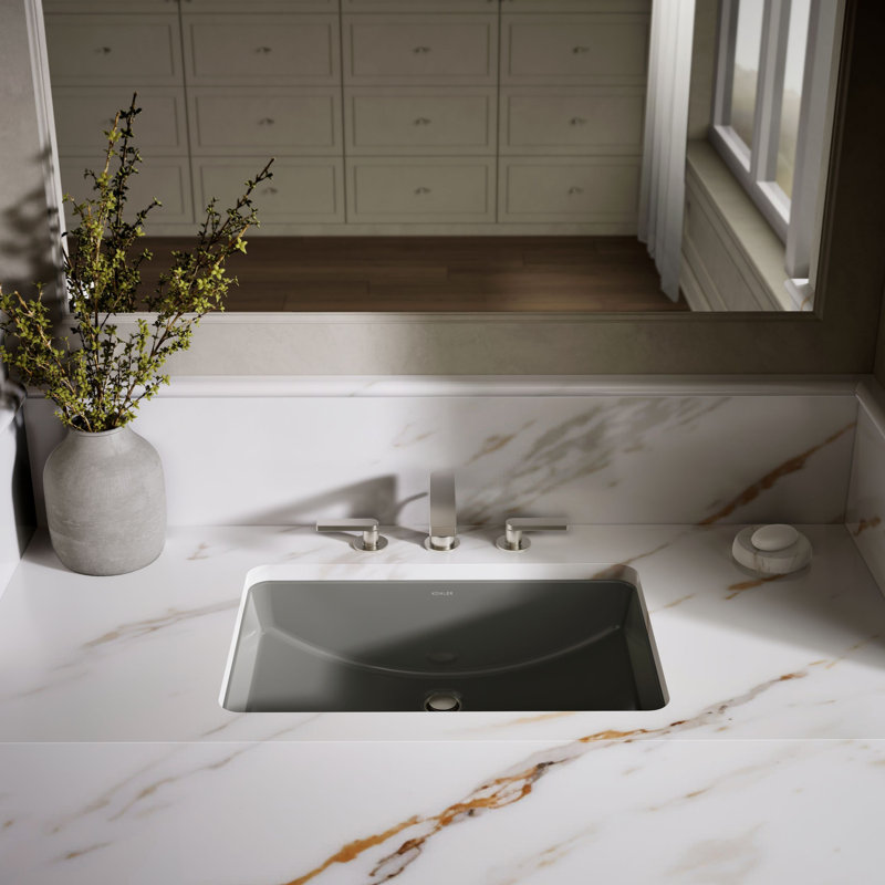 Ladena® Vitreous China Rectangular Undermount Bathroom Sink with Overflow, Honed White