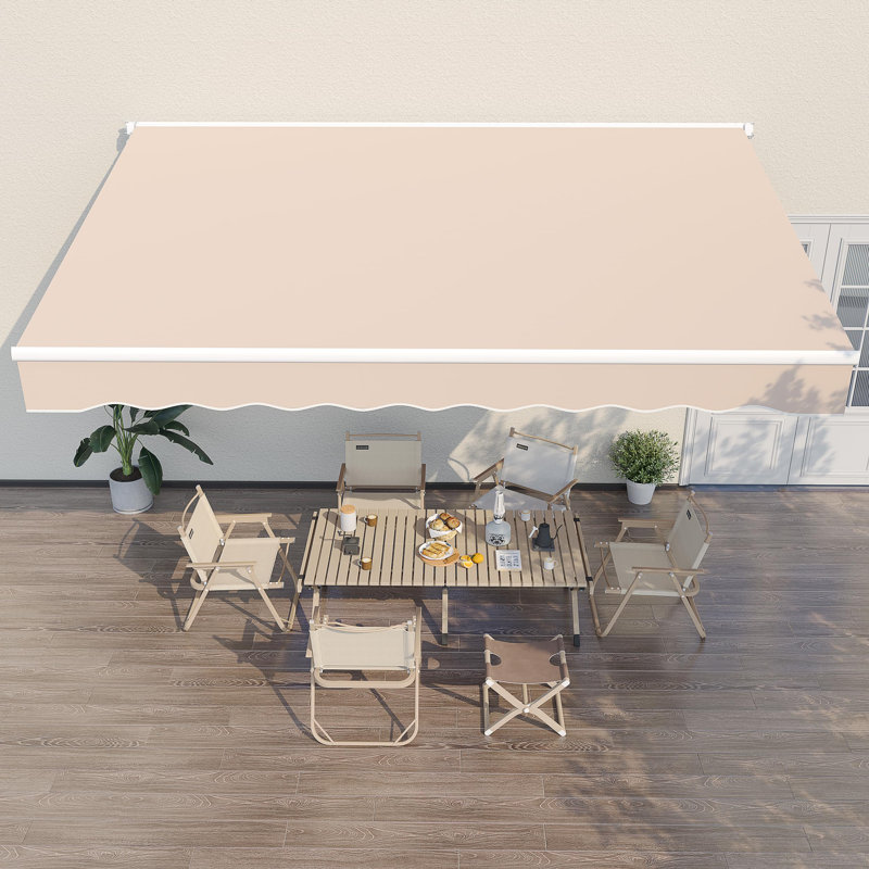Retractable Patio Awning, 396cm W x 244cm D, Beige