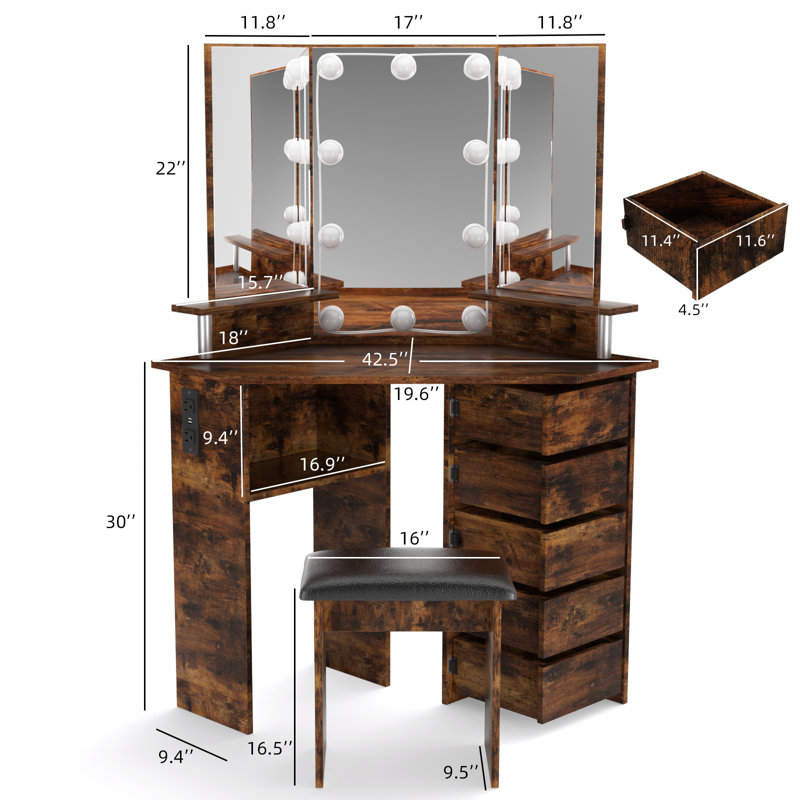 Ensemble de meuble-lavabo à 3 tiroirs Greyden, Brun rustique