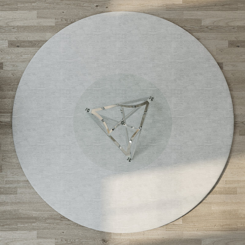36 Inch Clear Tempered Glass Round Dining Table With Polished Metal Base, Silver