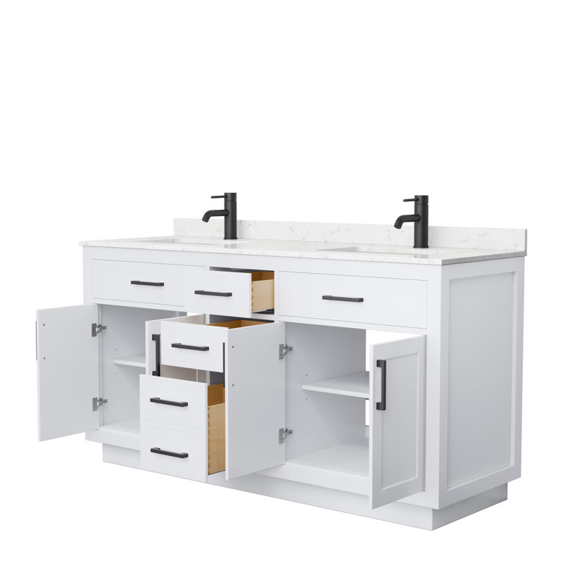 Beckett TK 66'' W Double Vanity, White, Brushed Nickel, Carrara Cultured Marble