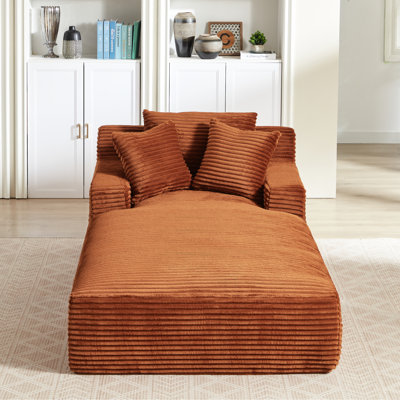 Oversized Orange Corduroy , Comfy Chaise For Living Room, No Assembly, Spring Support, Instant Use Lounge, Stylish Sleeper Relaxation