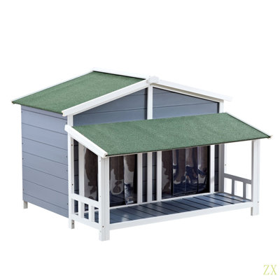 Dog House, Waterproof Dog Cage Kennel, Wooden Outdoor And Indoor Dog House, Log Cabin Style With Porch,Elevated Floor, 2 Doors, Pine Wood