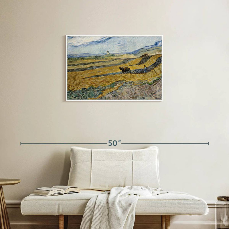 Terrain clos avec charrue, Cadre flottant blanc, 31 po x 21 po
