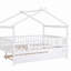 Lit double en bois avec lit gigogne simple, blanc-765883836