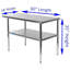 Table de travail en acier inoxydable avec tablette inférieure. Table de préparation en métal. Certifié NSF-49453601