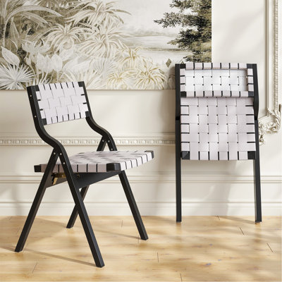 Chaises pliantes en bois, chaises pliantes, chaises de salle à manger en bois empilables pour la cuisine et la salle à manger, siège et dossier tissés, ensemble de 2 chaises de salle à manger