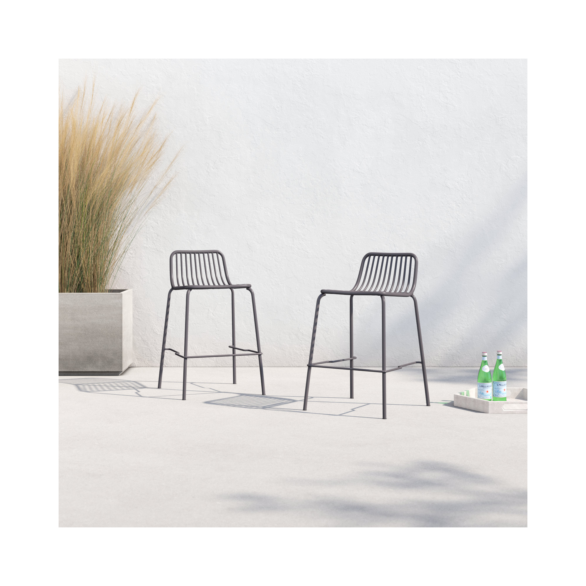 Trenton Powder Coated Steel Outdoor Stool, White, Counter Stool (25.5” Seat Height)