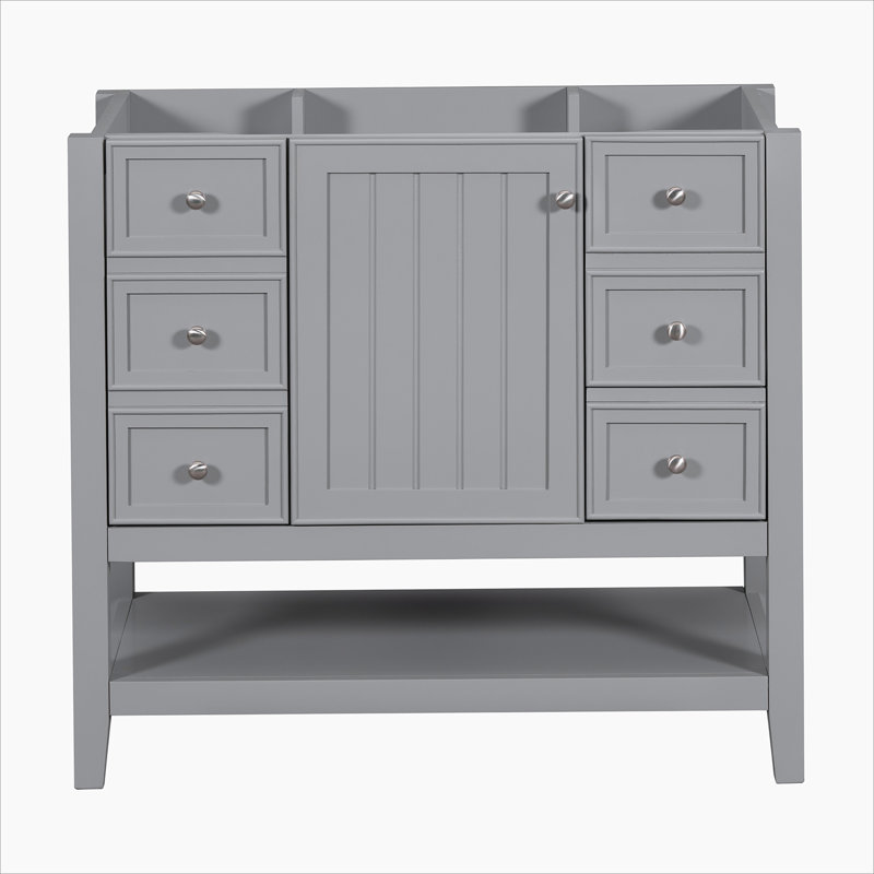 36" Gray Solid Wood and MDF Freestanding Bathroom Vanity Cabinet