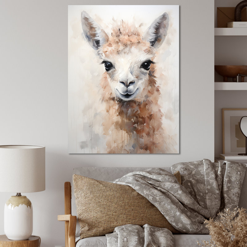 Minimalisme grunge Alpaca Portrait I - Alpaca, reproduction d'art sur toile, Toile tendue, H 40 po x l 30 po x P 1,5 po