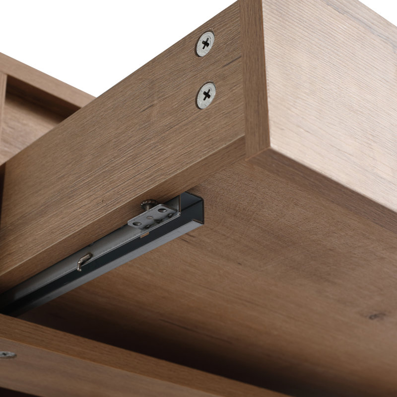 Meuble-lavabo double 72 po avec lavabo à maquillage, lavabo en céramique et conception sans poignée 72 po, Bois naturel, 72"